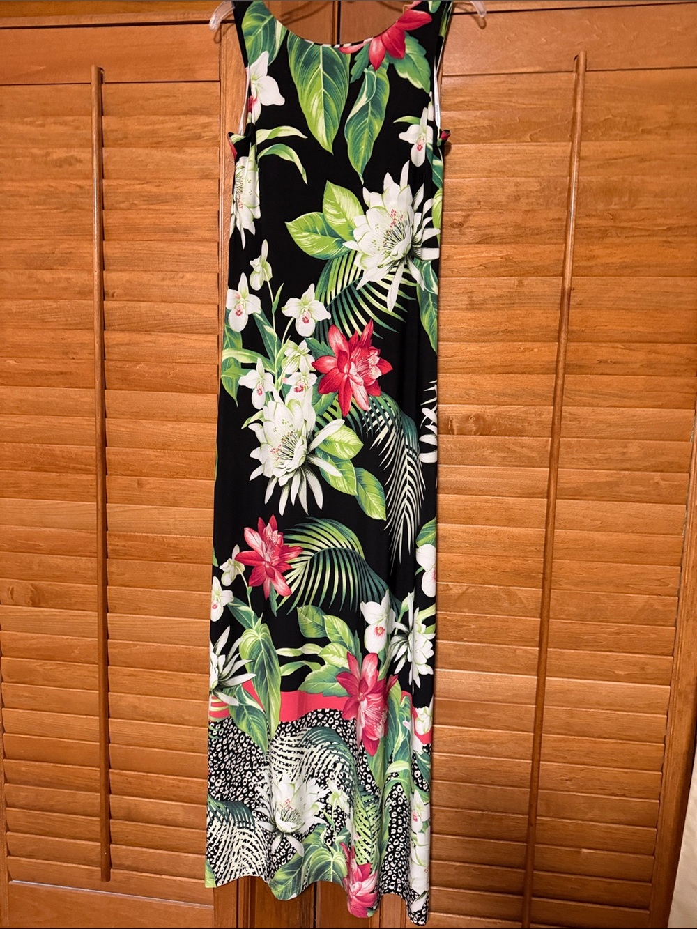 Tommy Bahama Black Tropical Floral Maxi Dress with Green & Pink Accents
